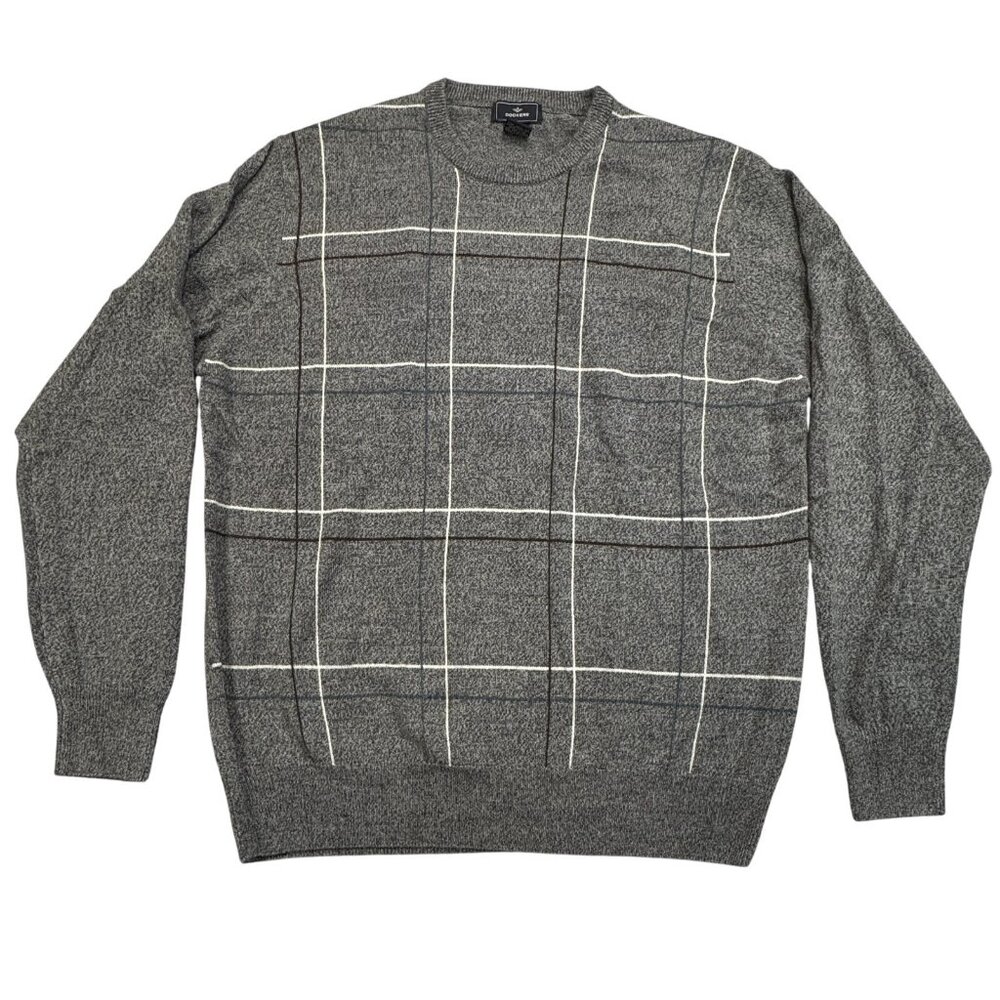 Dockers Mens Large Gray Grid Pullover Sweater Crew Neck Long Sleeve Acrylic
